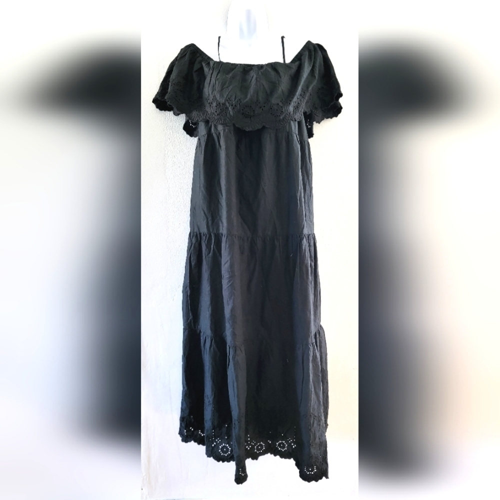 NWOT Wednesday Addams Cotton Old Navy Maxi Swing Dress Off Shoulder Wimsigoth M - Picture 3 of 7